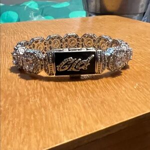 GLDSilver-Tone Black Accent Women's Bracelet with Crystal Details